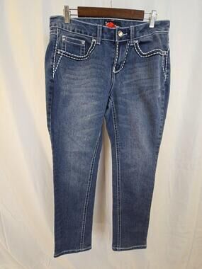 Royal Roots Jeans Womens 14 Blue Medium Wash Straight Rhinestone Stretch Denim